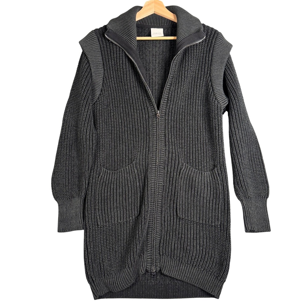 Varley Tori Knit Jacket Medium Iron Grey Cotton Full Zip Chunky Cardigan Sweater